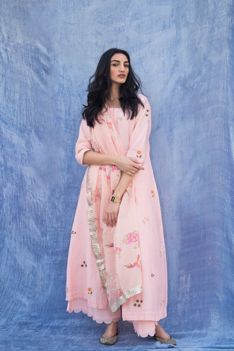 Mahua Resham Buti Jacket Dress With Chanderi Silk Resham Work Palazzo