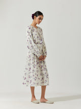 Ivory And Lavender Printed Dress