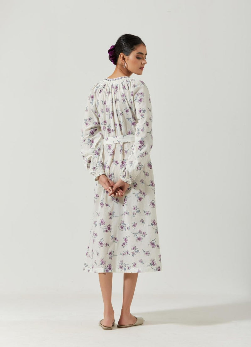 Ivory And Lavender Printed Dress